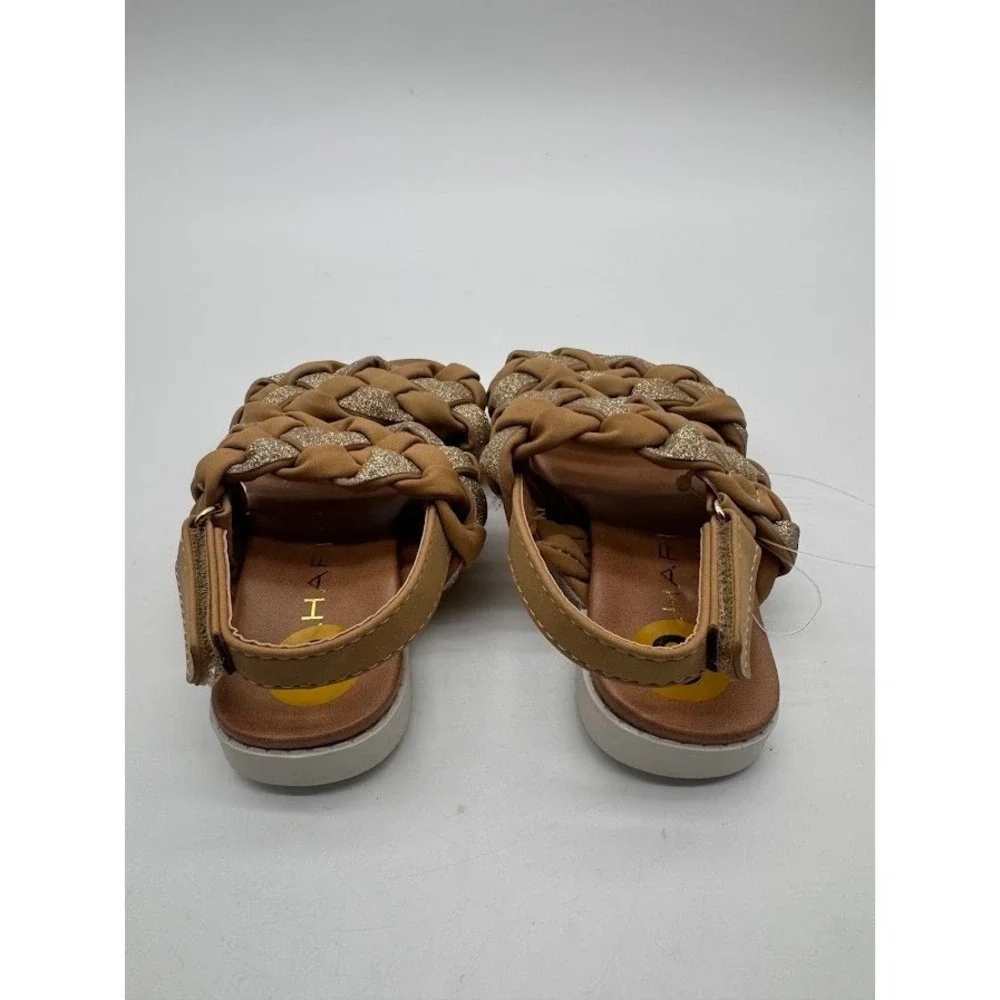 Tahari Girls Braided Sandals Size 8 Brown Gold Glitter Hook Loop Casual Shoes